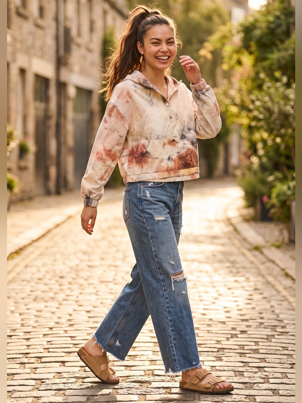 Zara tie-dye cropped hoodie and pastels